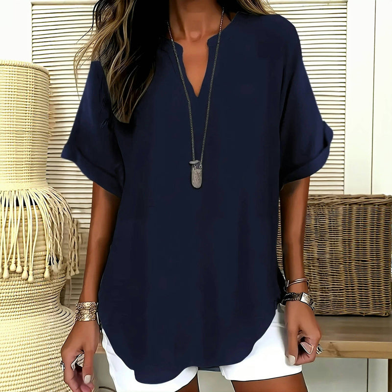 Elegant Solid Colour Blouse