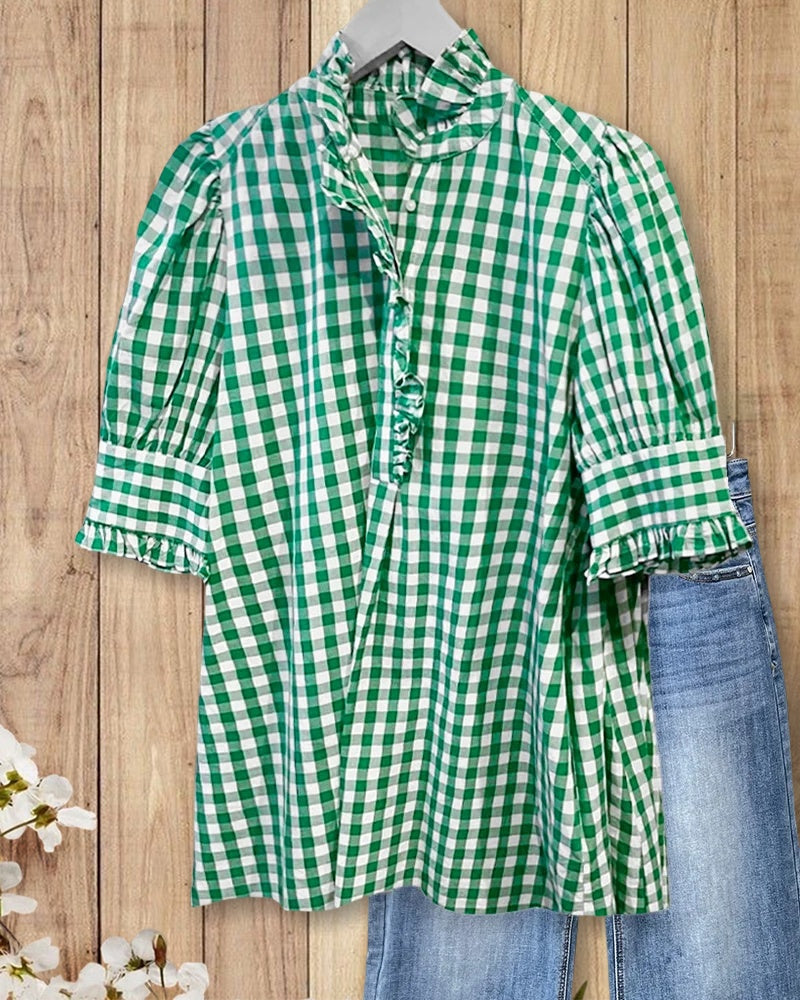 Grace | Ruffle Trim Puff Sleeve Blouse