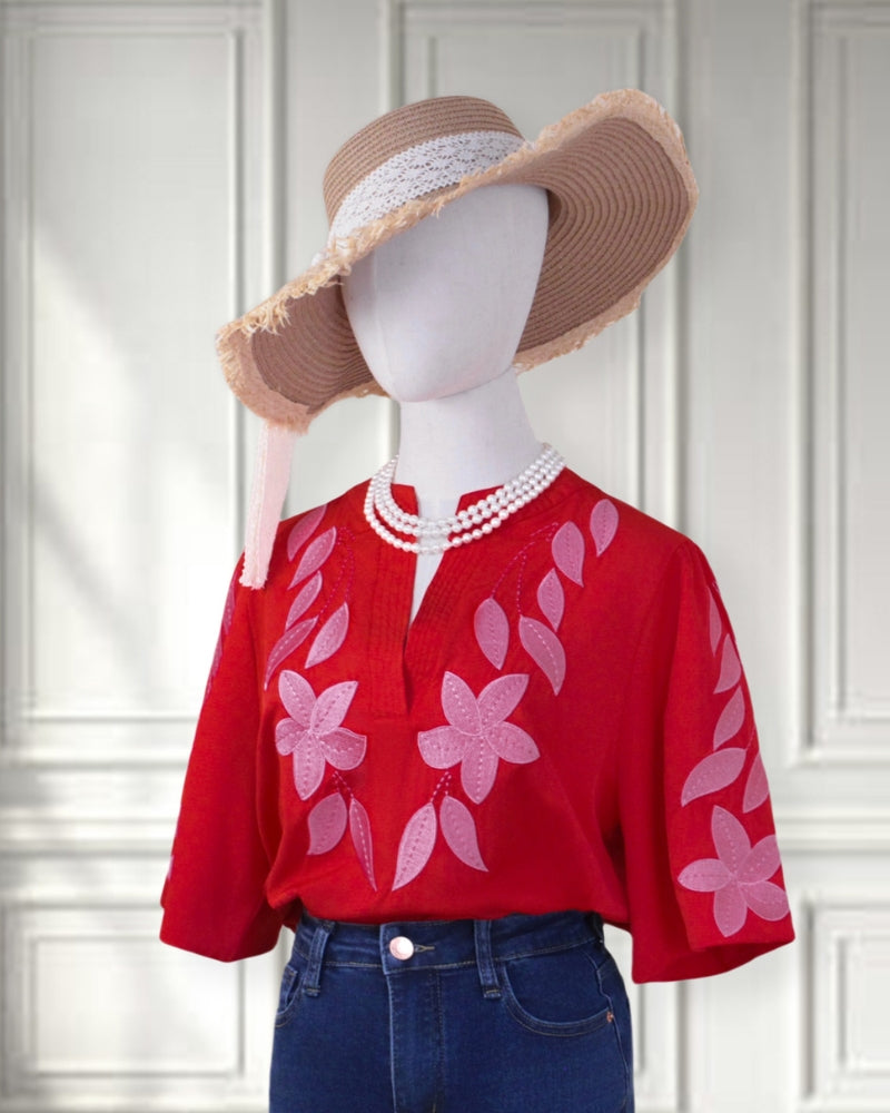 Ivy | Floral Embroidery Puff Sleeve Top
