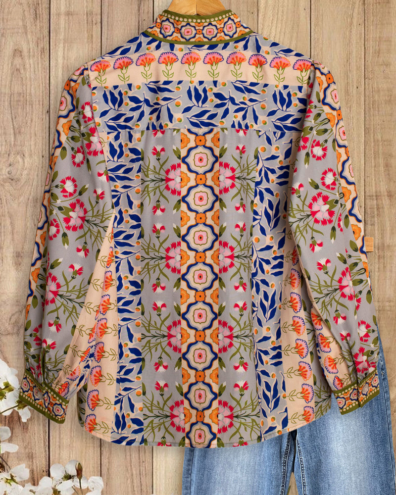 Boho | Mixed Floral Print Button Up Blouse