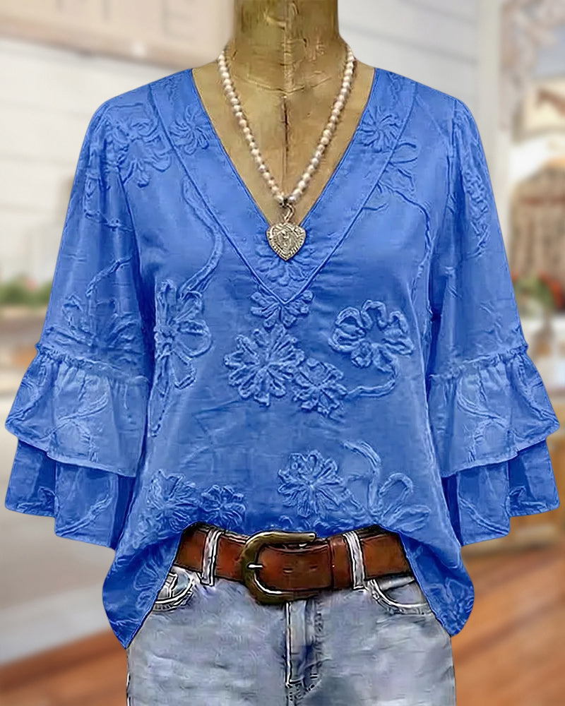 Celeste | Glamorous Ruffle Sleeve V-Neck Blouse