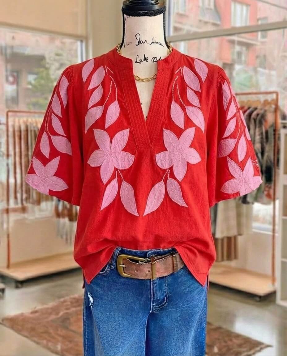 Ivy | Floral Embroidery Puff Sleeve Top