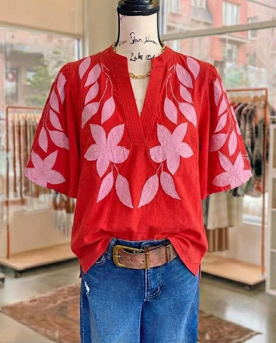 Ivy | Floral Embroidery Puff Sleeve Top