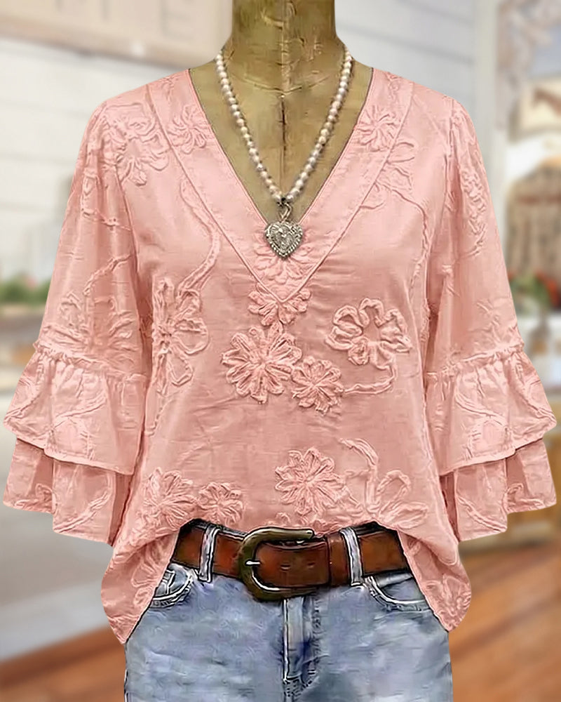 Celeste | Glamorous Ruffle Sleeve V-Neck Blouse