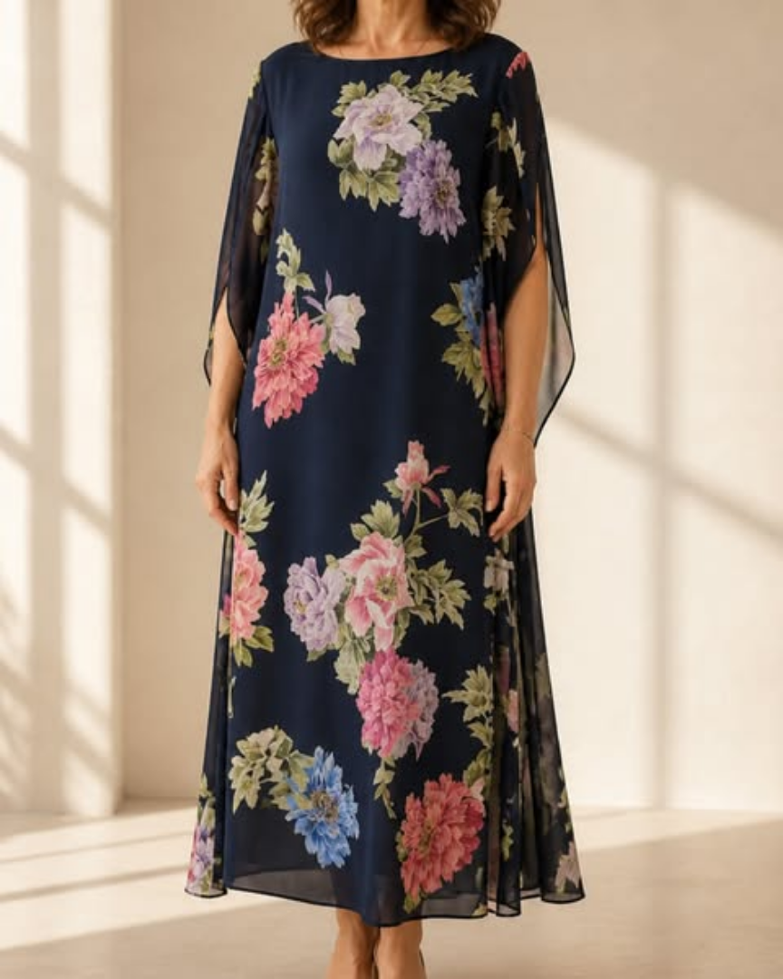Floral Print Maxi Dress Lightweight Chiffon Comfort