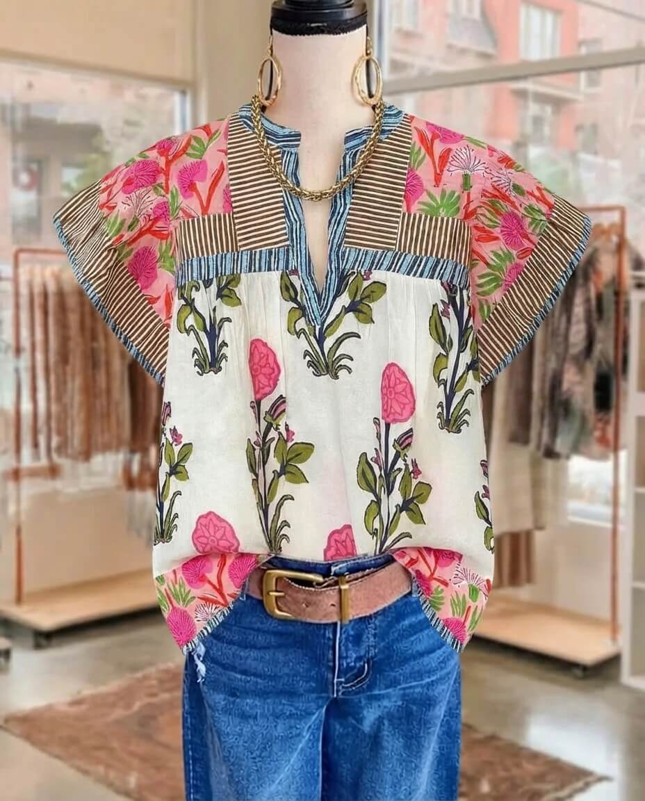 Sienna | Mixed Print Patchwork Blouse