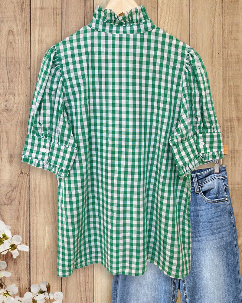 Grace | Ruffle Trim Puff Sleeve Blouse