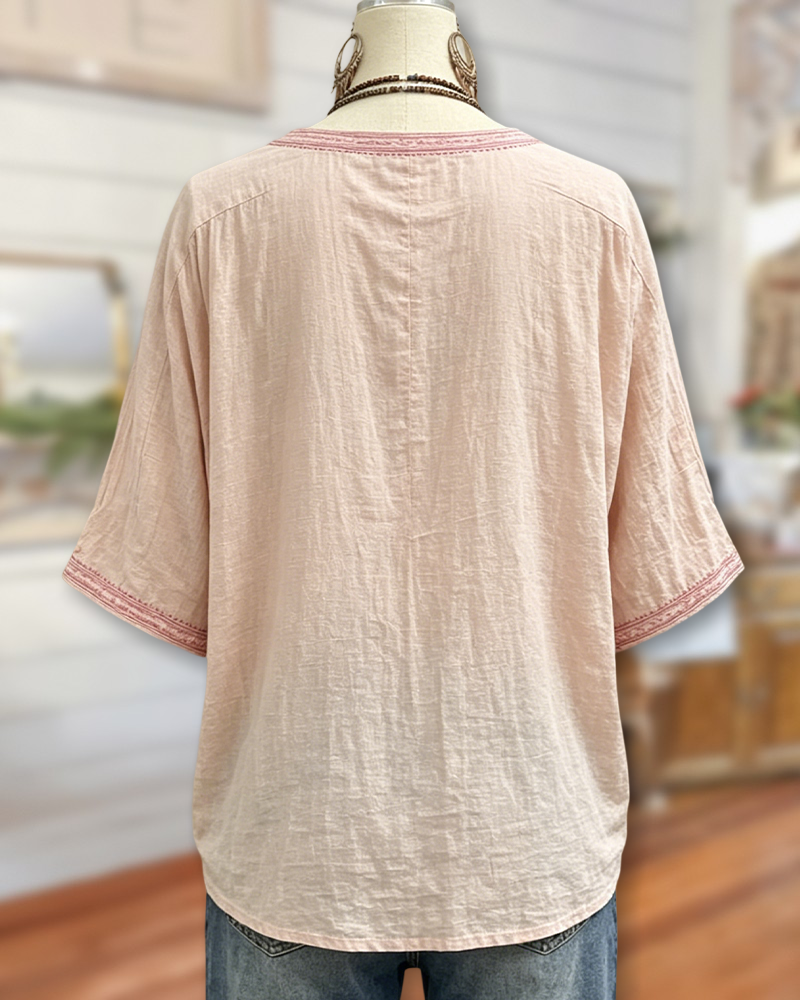 Sage | Floral Embroidery V-Neck Blouse