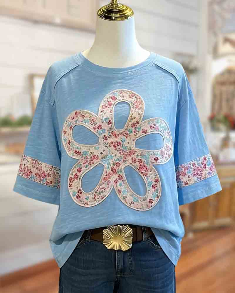 Blossom | Flower Appliqué Round Neck Top