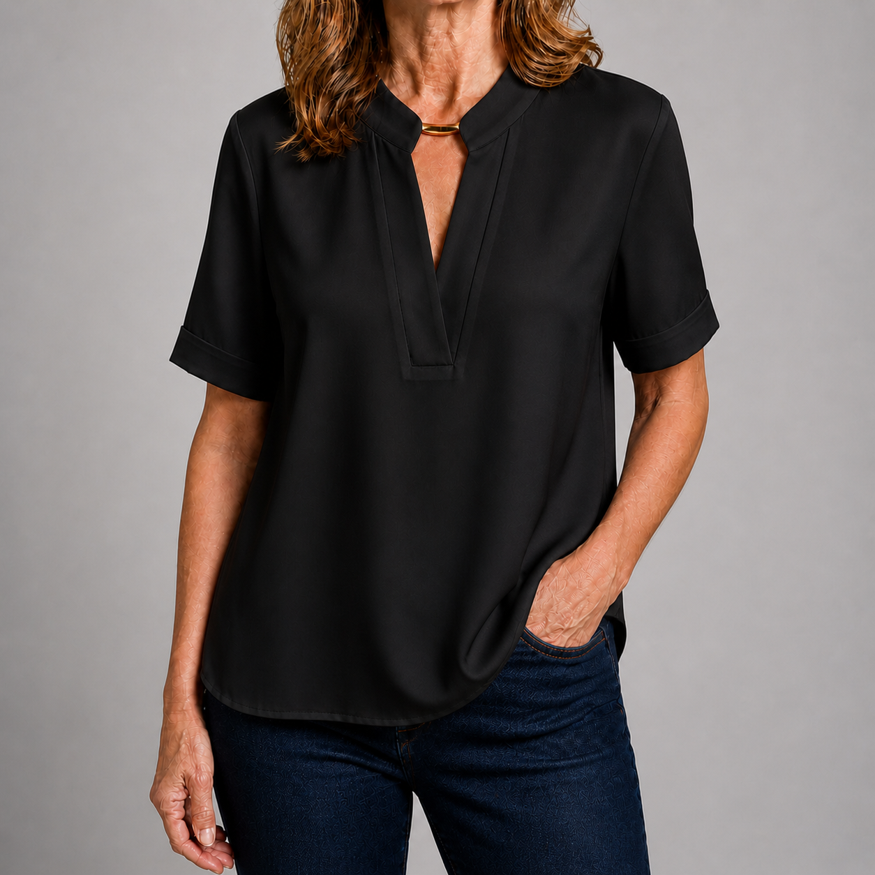 Margaux | V-Neck Short Sleeve Blouse