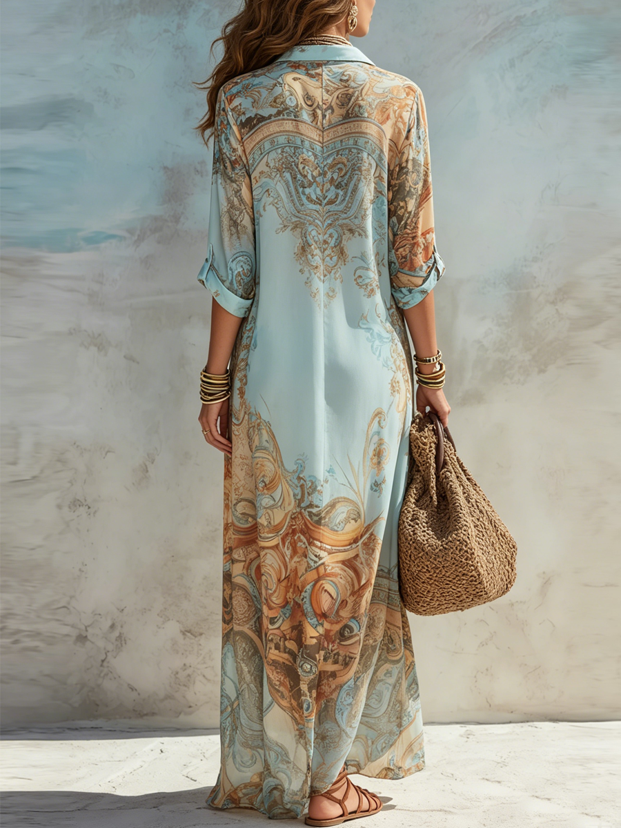 Isabella | Mediterranean Maxi Shirt Dress