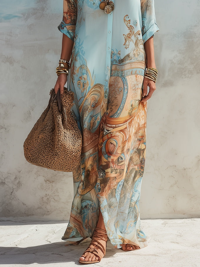 Isabella | Mediterranean Maxi Shirt Dress