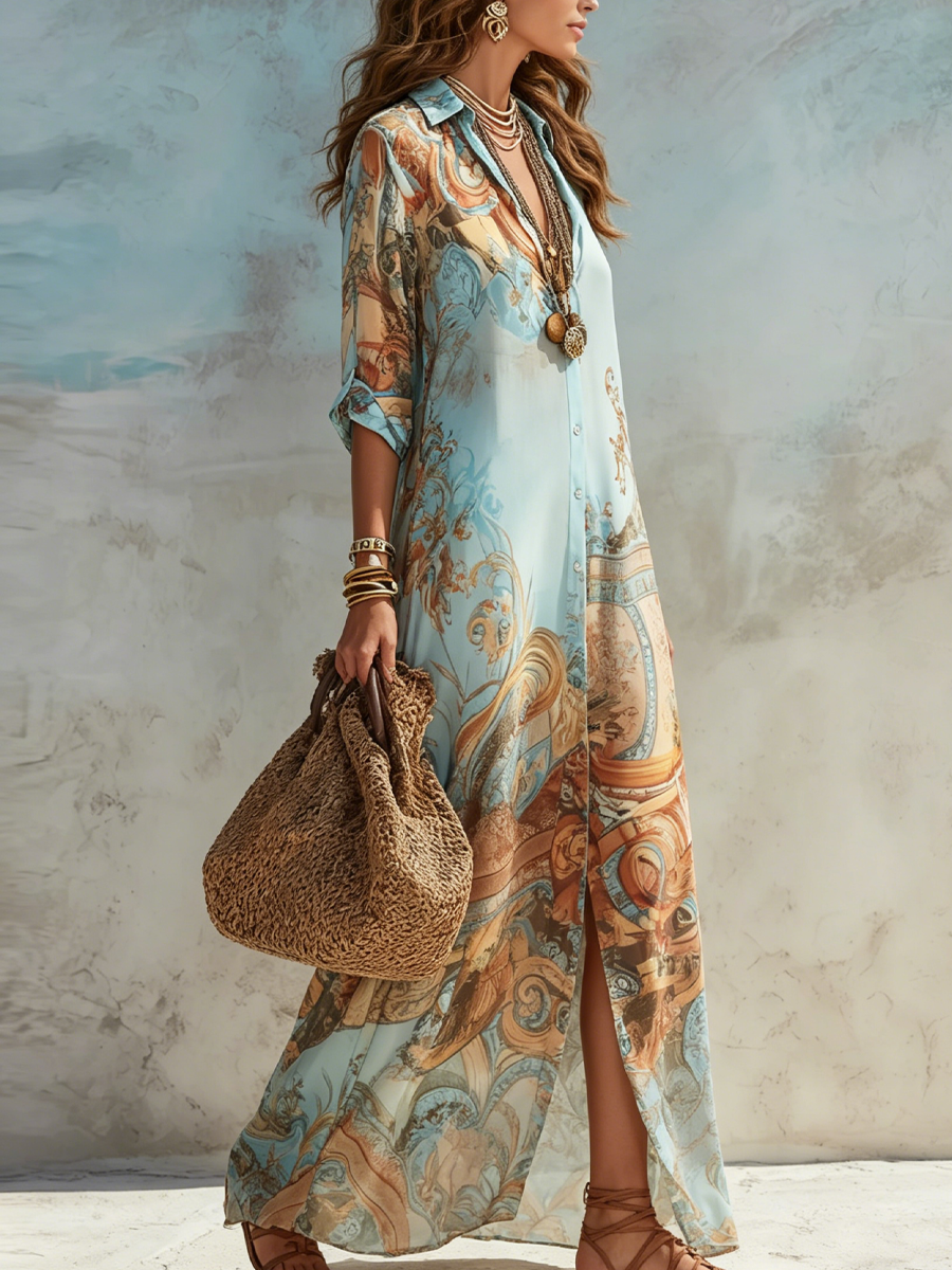 Isabella | Mediterranean Maxi Shirt Dress