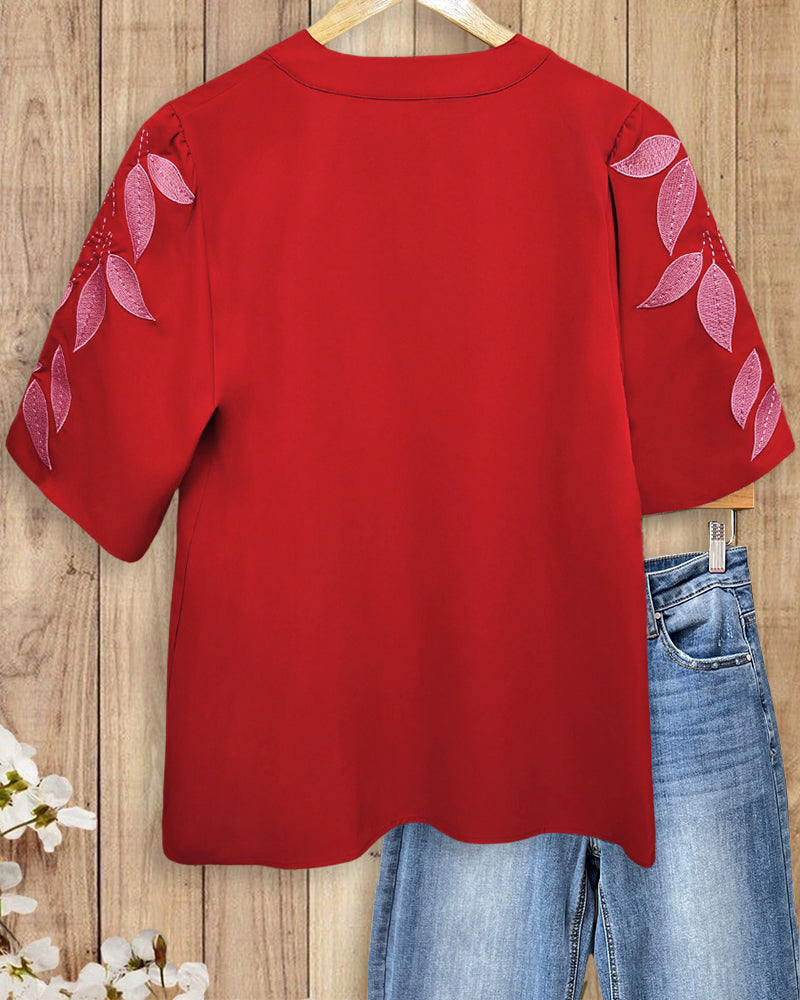 Ivy | Floral Embroidery Puff Sleeve Top
