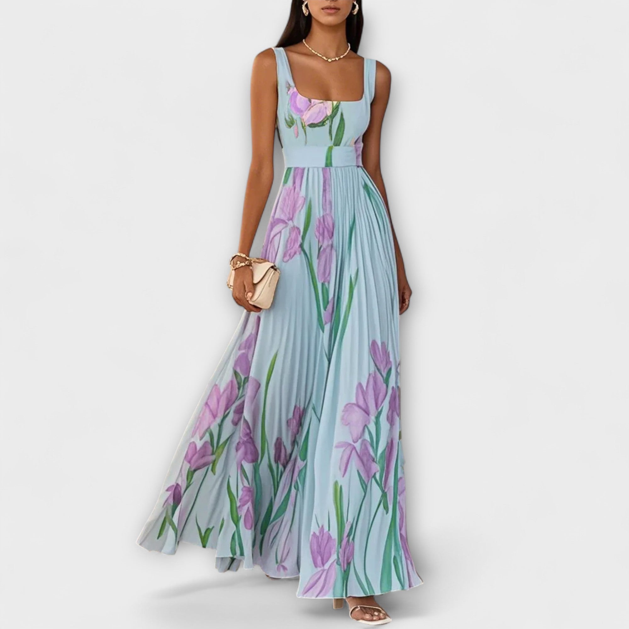 Floral Garden Dress | Spring Chiffon Pleated Maxi