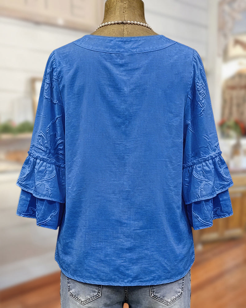 Celeste | Glamorous Ruffle Sleeve V-Neck Blouse