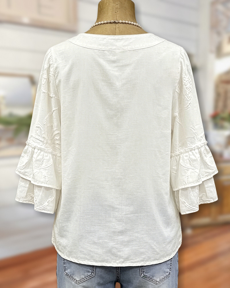 Celeste | Glamorous Ruffle Sleeve V-Neck Blouse