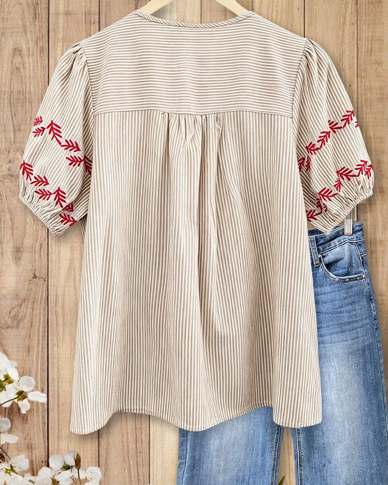 Elena | Floral Embroidery V-Neck Blouse