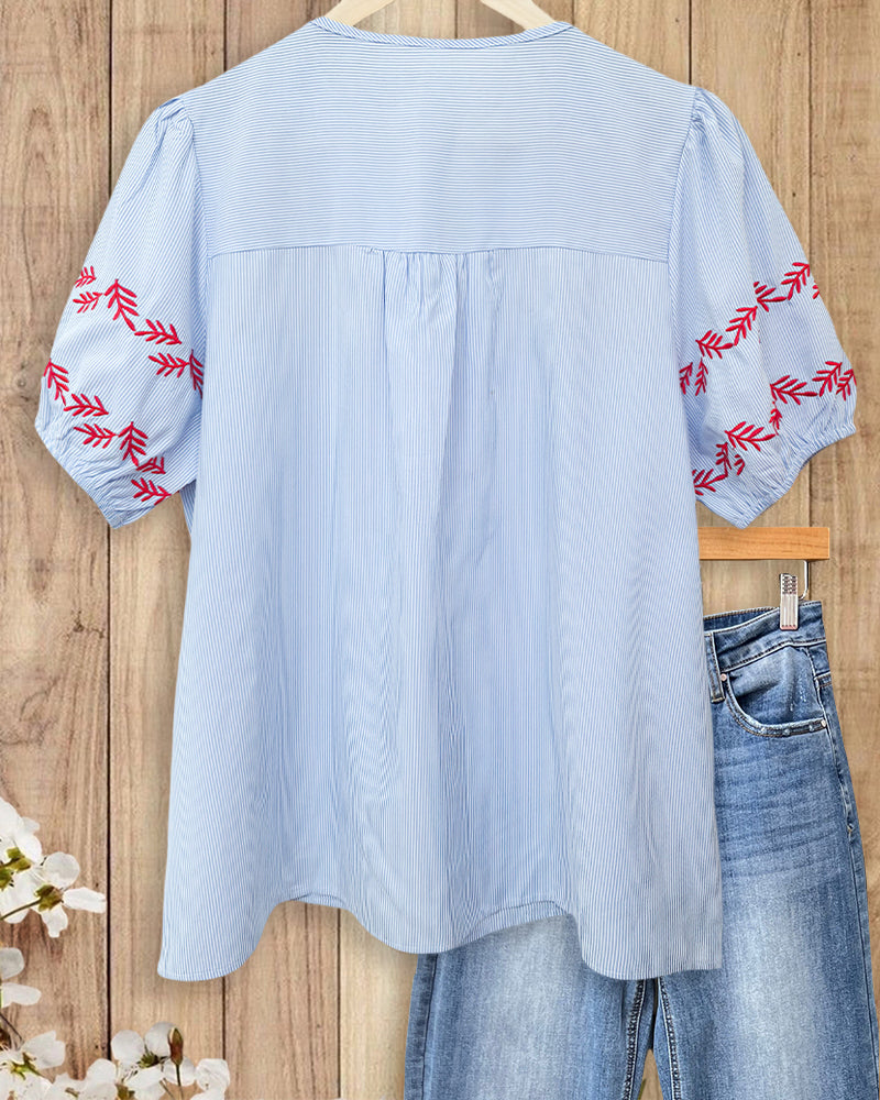 Elena | Floral Embroidery V-Neck Blouse
