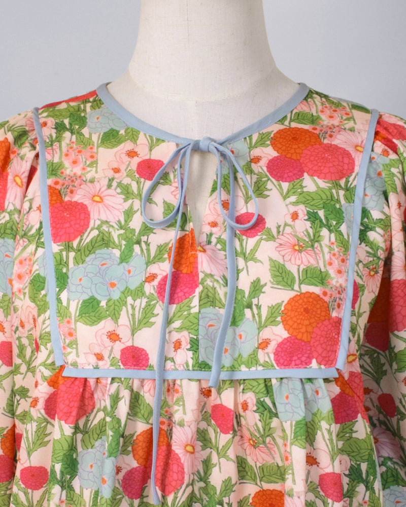 Nina | Patchwork Floral Tie Neck Blouse