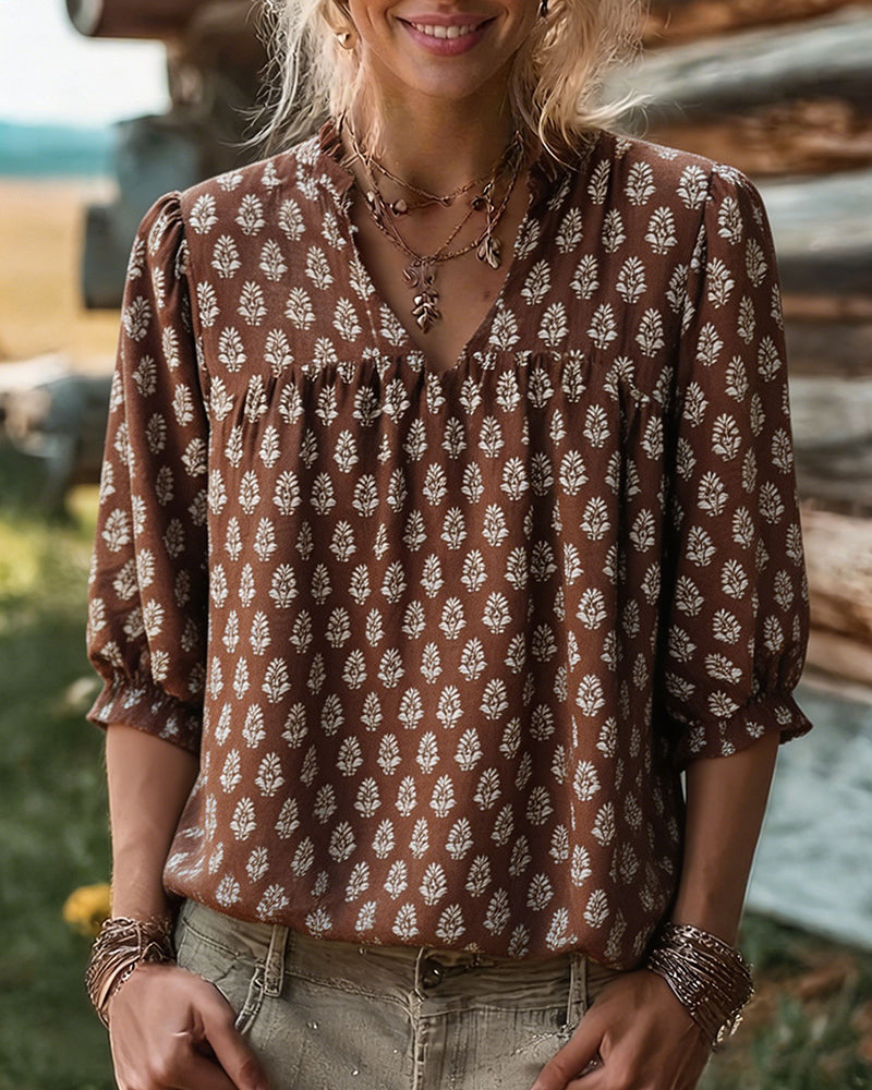 Isla | Floral Print V-Neck Blouse