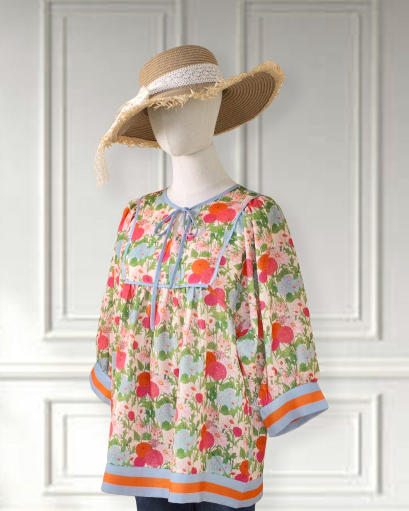Nina | Patchwork Floral Tie Neck Blouse