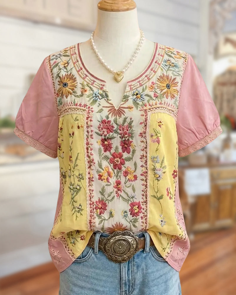 Aria | Ethnic Floral Print V-Neck Blouse