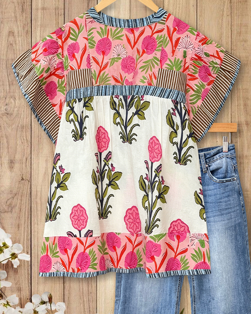 Sienna | Mixed Print Patchwork Blouse