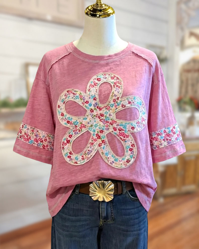 Blossom | Flower Appliqué Round Neck Top
