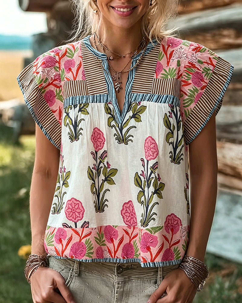 Sienna | Mixed Print Patchwork Blouse