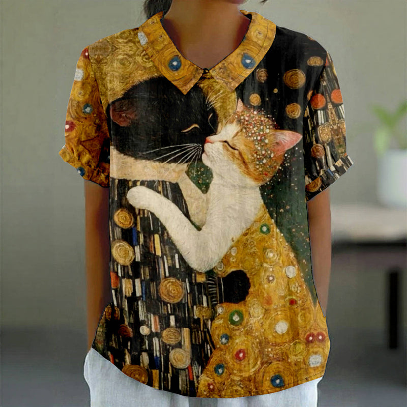 Luna | Vintage Cat Print Blouse