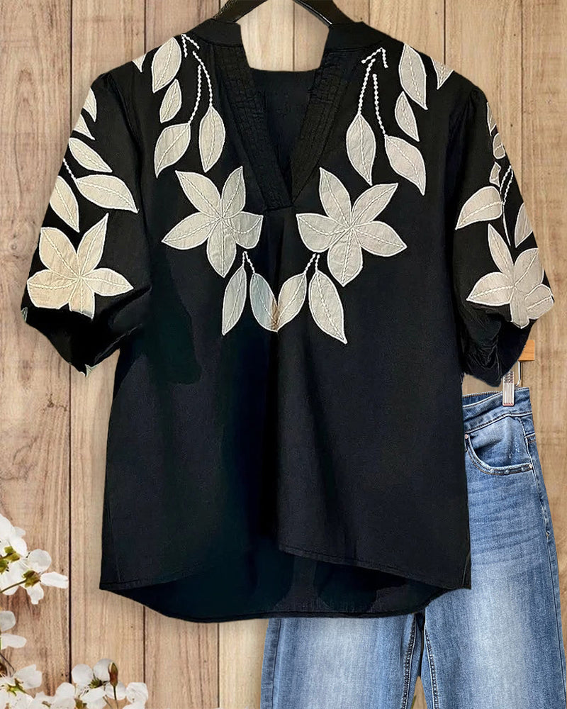 Ivy | Floral Embroidery Puff Sleeve Top